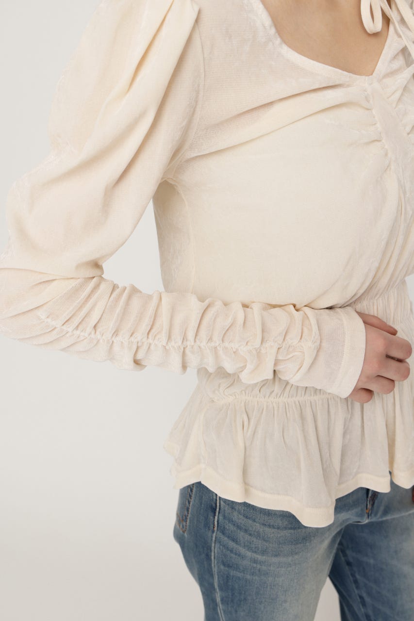 【AW PRE ORDER 第2弾】SHEER VELOUR SHIRRING トップス IVOY FREE