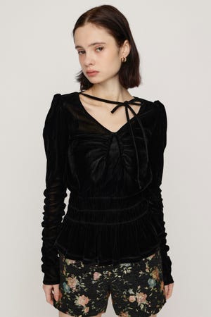 【AW PRE ORDER 第2弾】SHEER VELOUR SHIRRING トップス