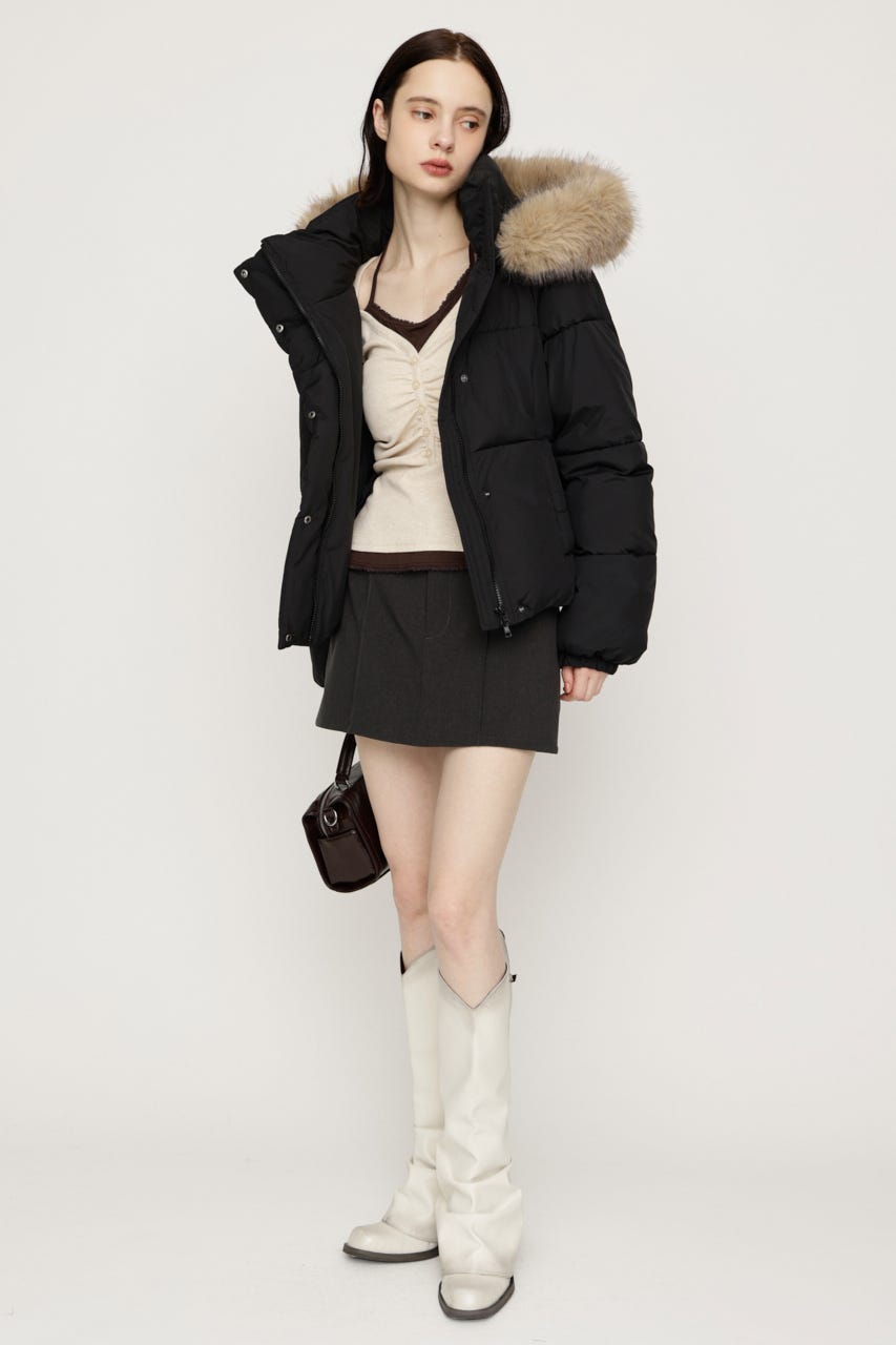 【AW PRE ORDER 第2弾】FUR HOODIE PUFFER SHAPED ジャケット BLK FREE