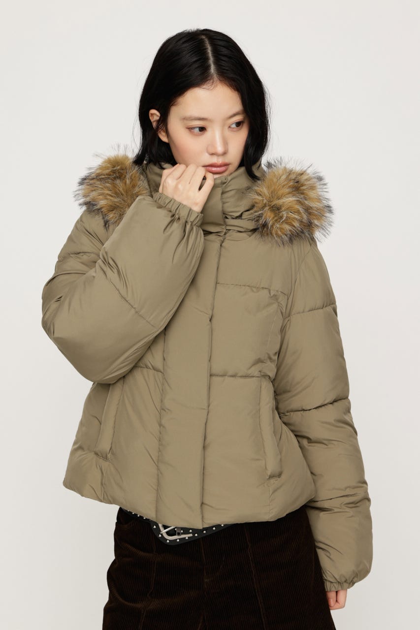 【AW PRE ORDER 第2弾】FUR HOODIE PUFFER SHAPED ジャケット KHA FREE