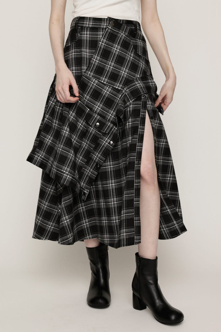PLAID FLARE DESIGN スカート M/BLK 2