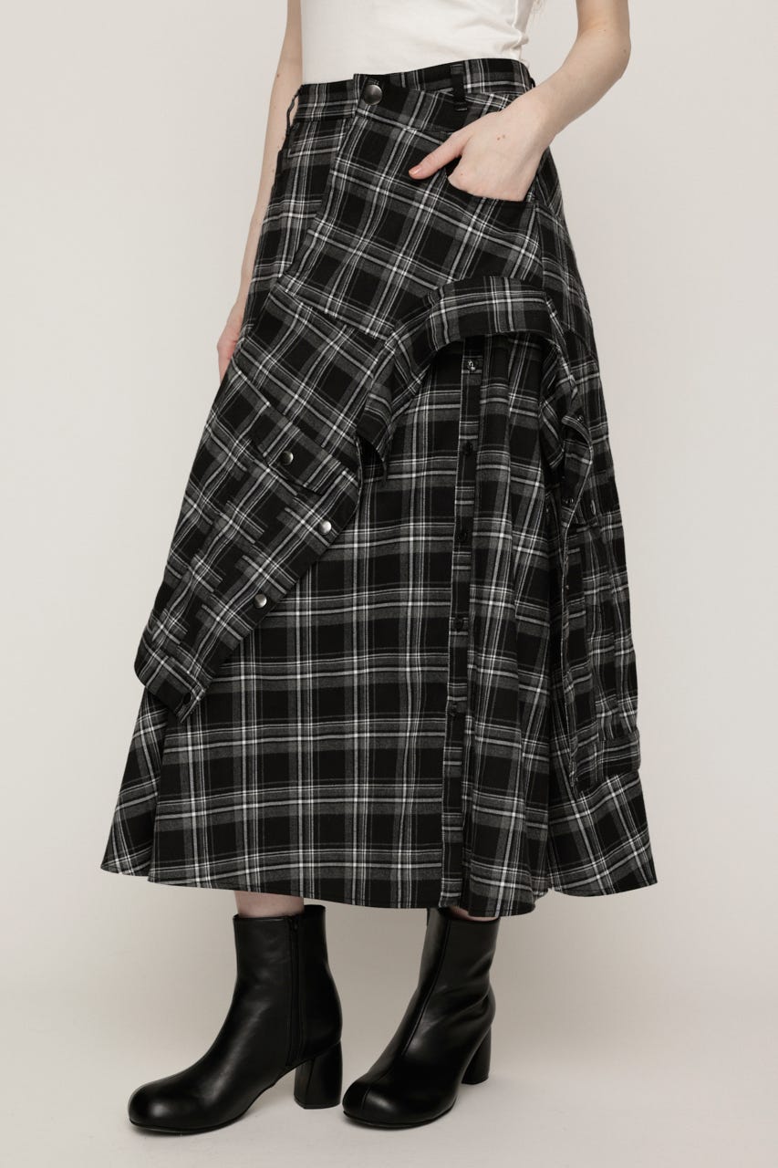 PLAID FLARE DESIGN スカート M/BLK 2