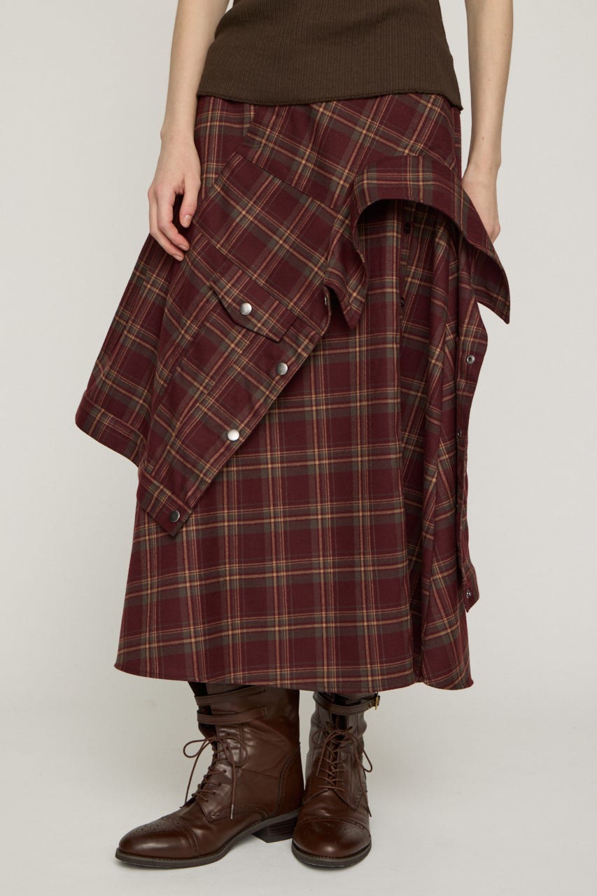 PLAID FLARE DESIGN スカート M/RED 1