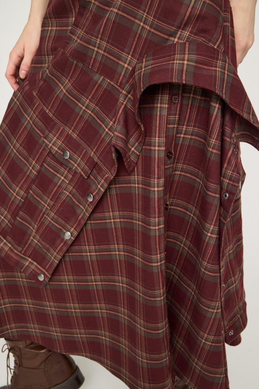 PLAID FLARE DESIGN スカート M/RED 1