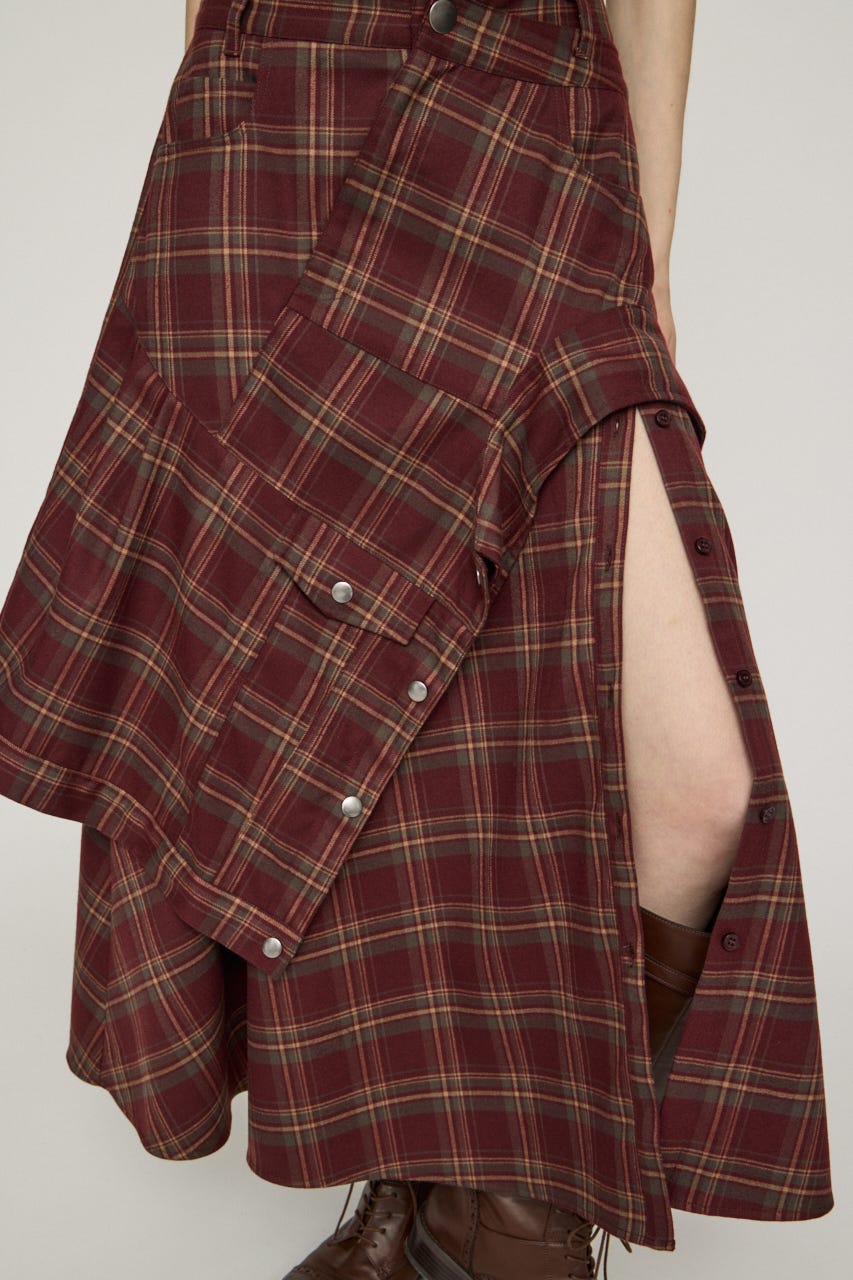 PLAID FLARE DESIGN スカート M/RED 1