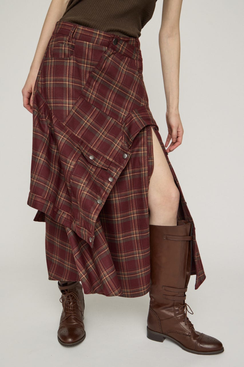 PLAID FLARE DESIGN スカート M/RED 1