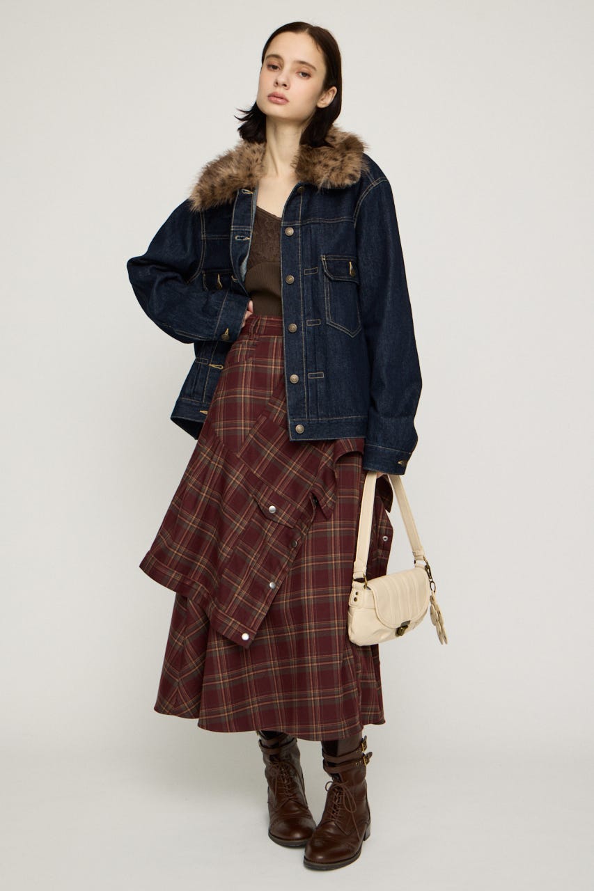 PLAID FLARE DESIGN スカート M/RED 1