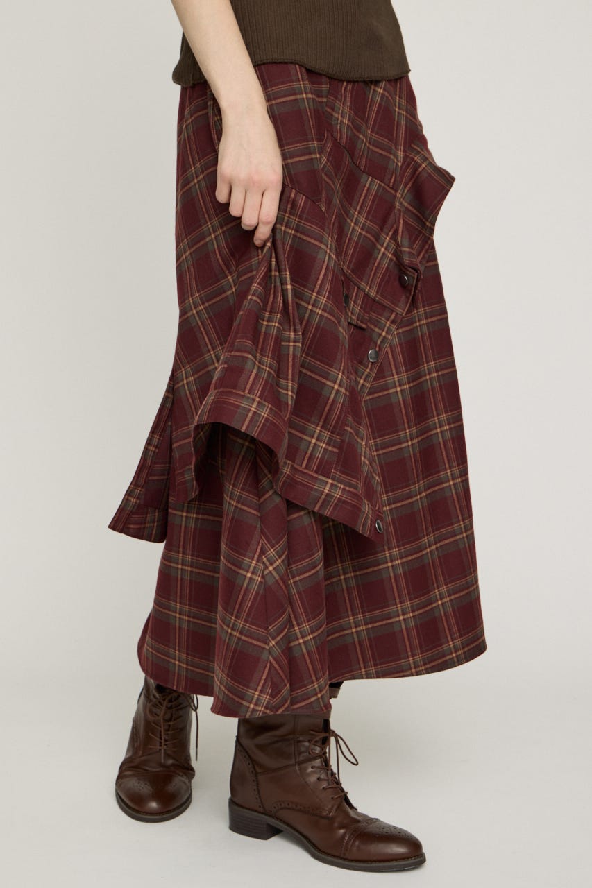 PLAID FLARE DESIGN スカート M/RED 1