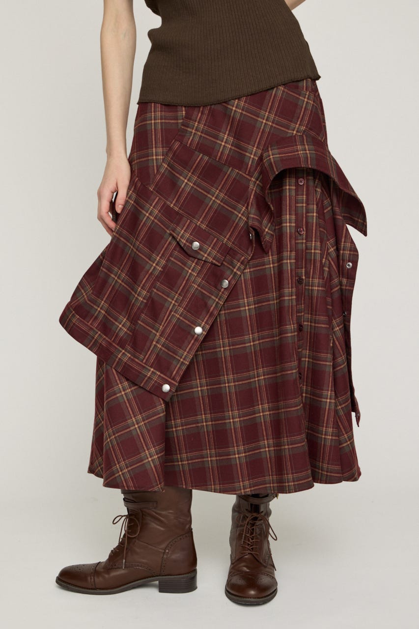 PLAID FLARE DESIGN スカート M/RED 1