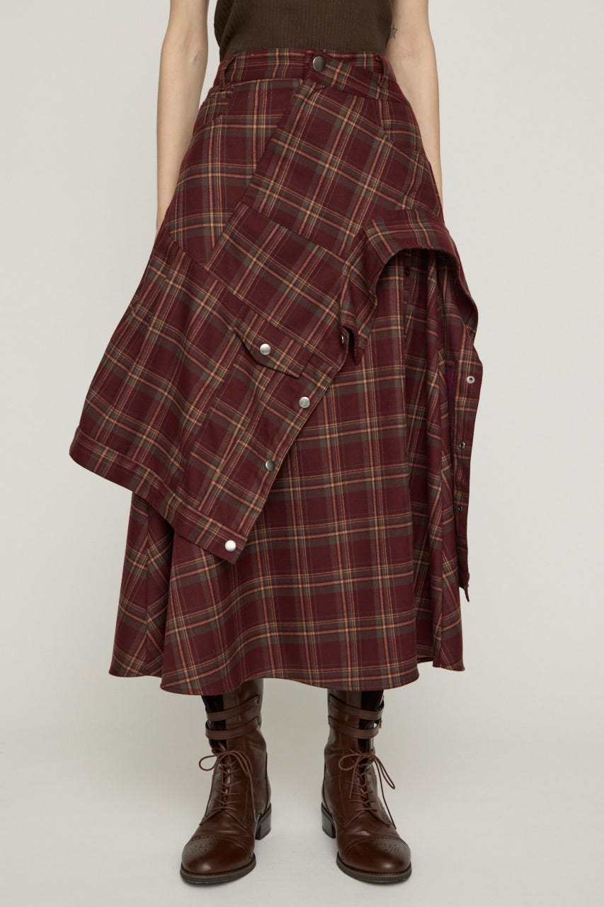 PLAID FLARE DESIGN スカート M/RED 1