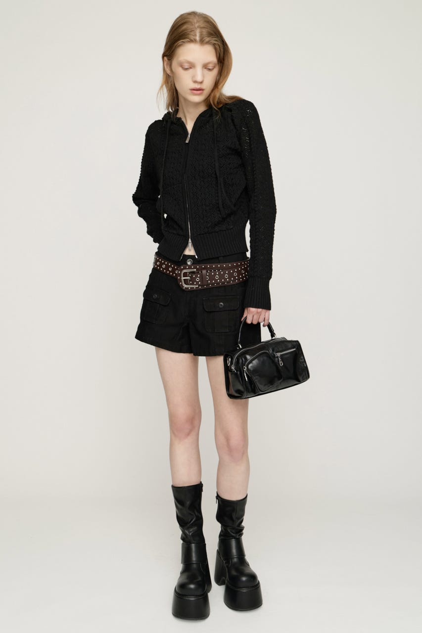OPEN WORK ZIP HOODIE BLK FREE