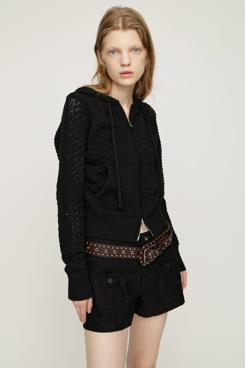 OPEN WORK ZIP HOODIE BLK FREE