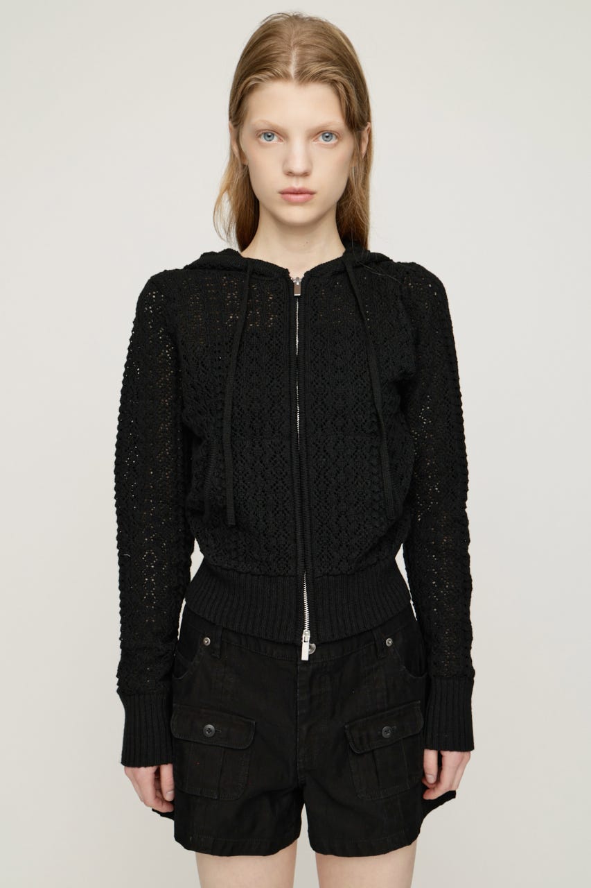 OPEN WORK ZIP HOODIE BLK FREE