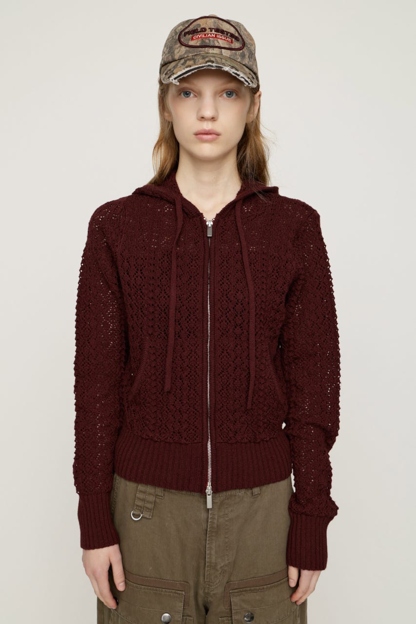 OPEN WORK ZIP HOODIE D/RED FREE