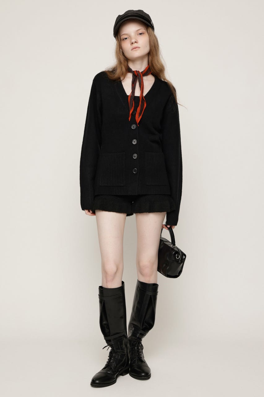 V NECK BUTTON カーディガン BLK FREE