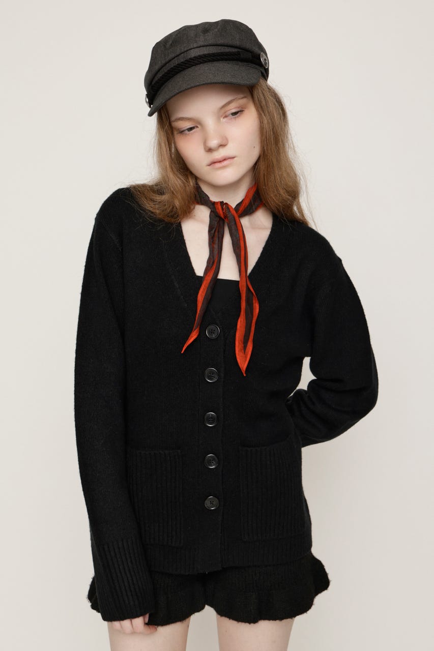 V NECK BUTTON カーディガン BLK FREE