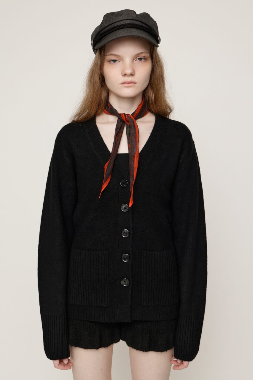 V NECK BUTTON カーディガン BLK FREE