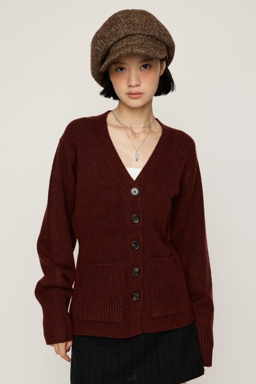 V NECK BUTTON カーディガン D/RED FREE