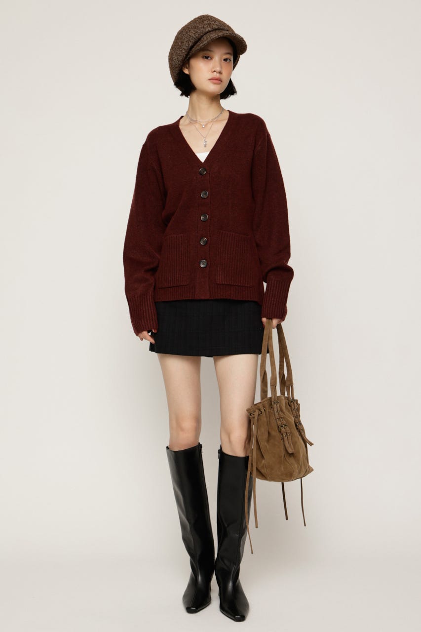 V NECK BUTTON カーディガン D/RED FREE