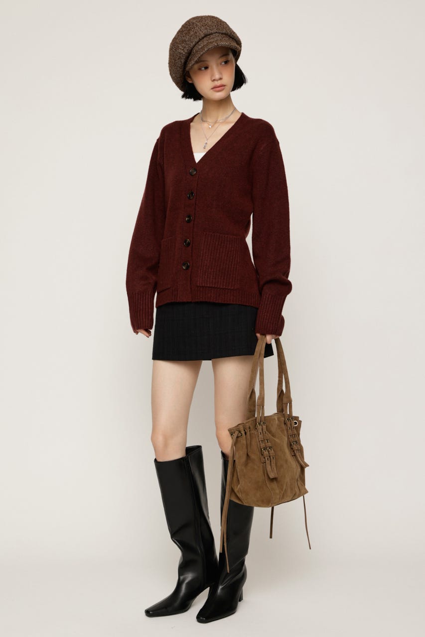 V NECK BUTTON カーディガン D/RED FREE