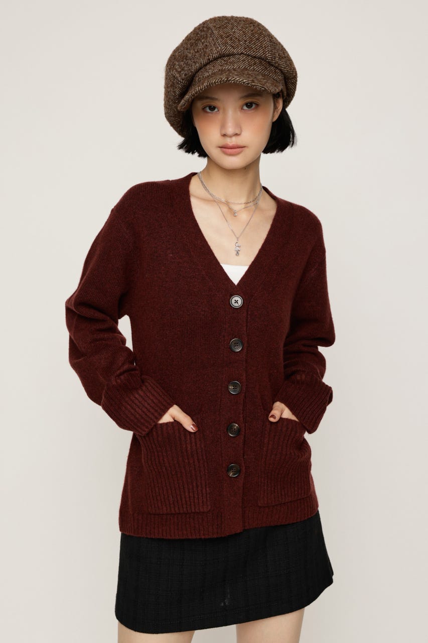 V NECK BUTTON カーディガン D/RED FREE
