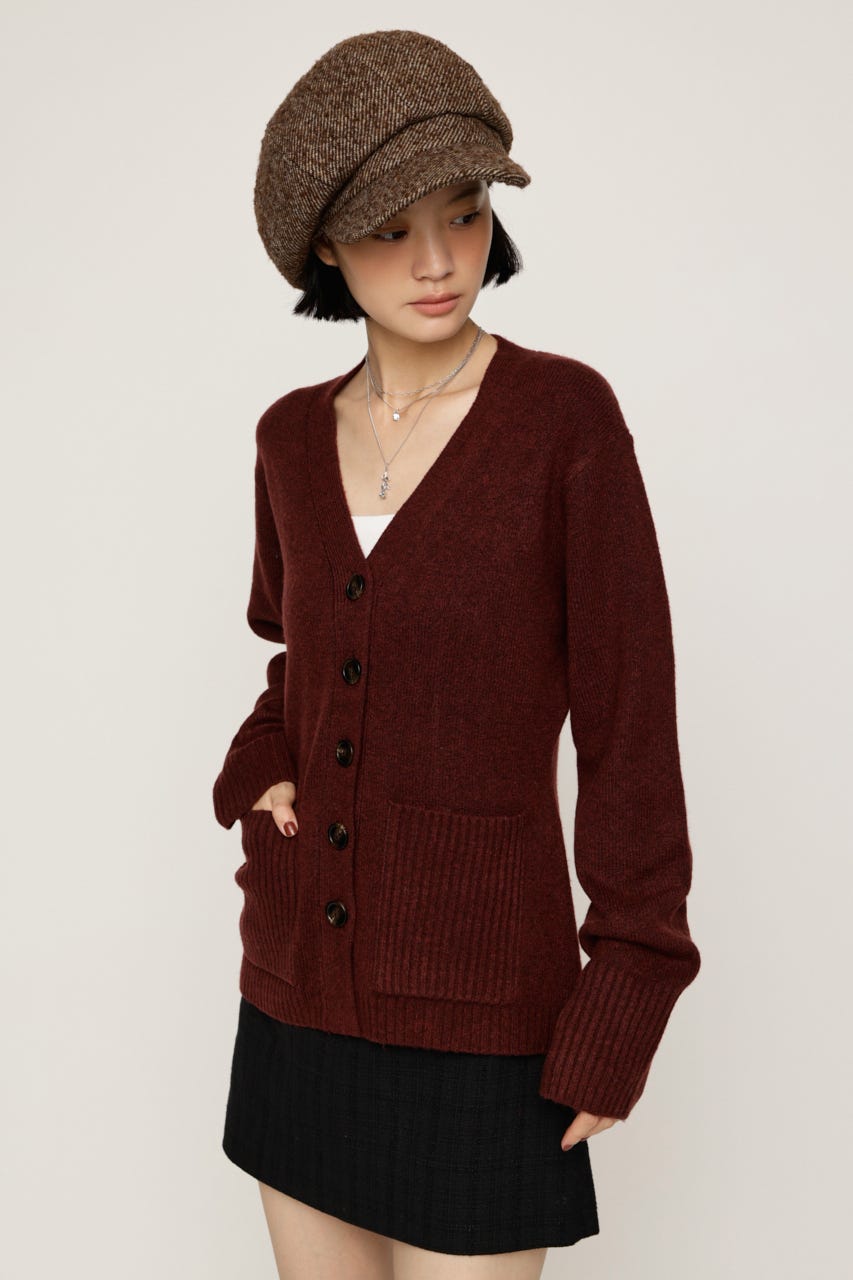 V NECK BUTTON カーディガン D/RED FREE