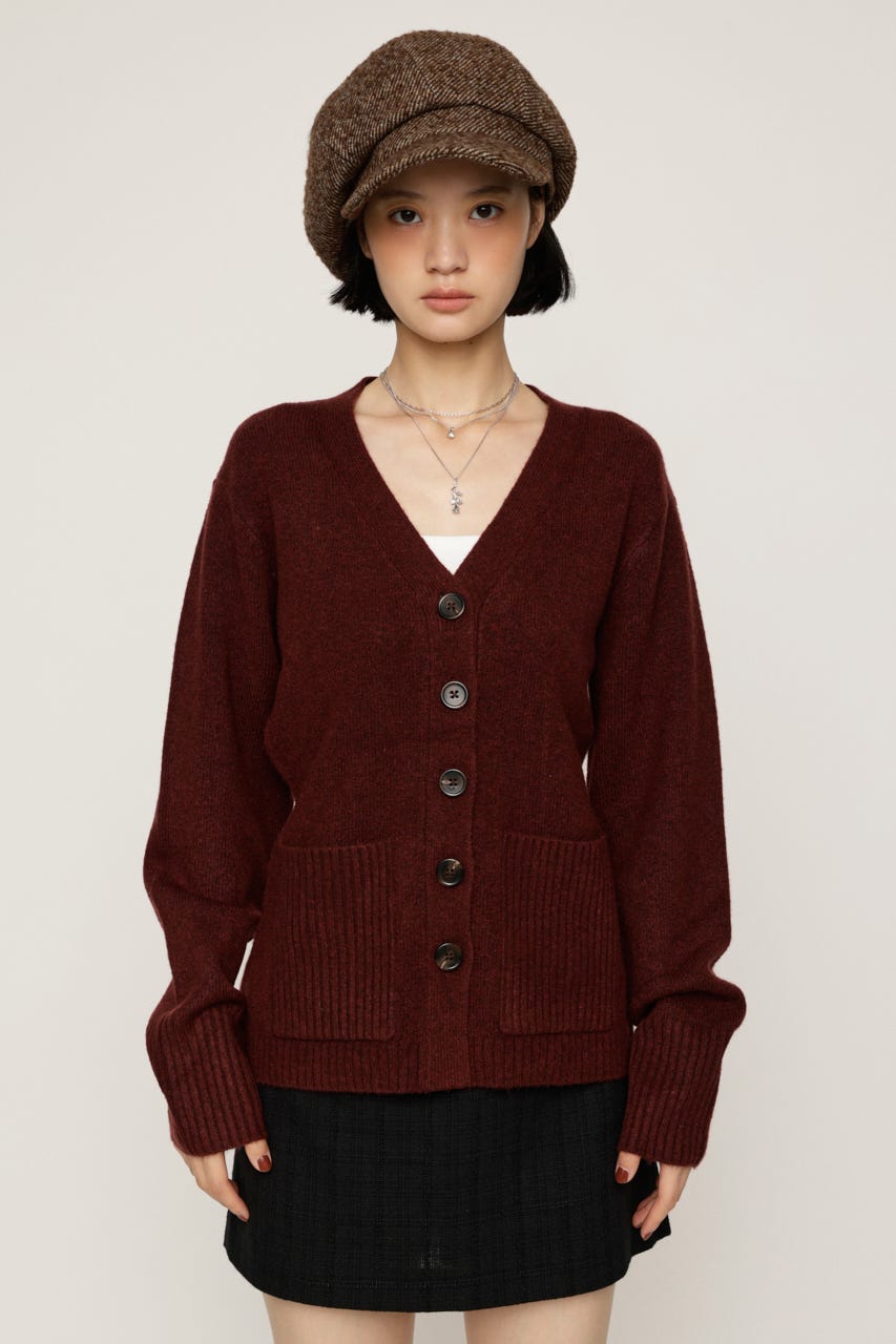 V NECK BUTTON カーディガン D/RED FREE