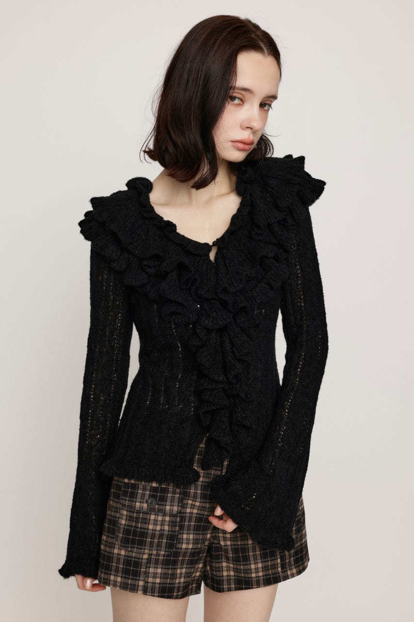 BOUCLE FRILLED トップス BLK FREE