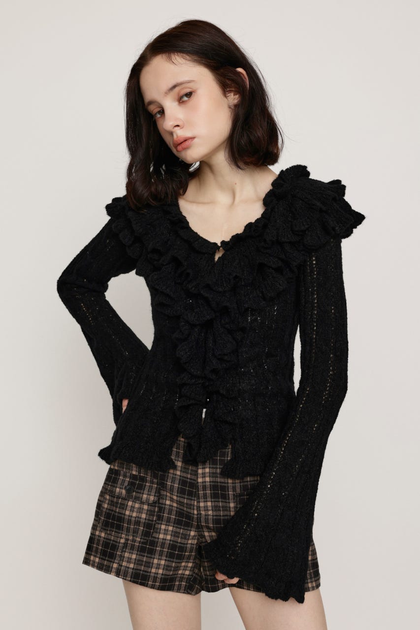 BOUCLE FRILLED トップス BLK FREE