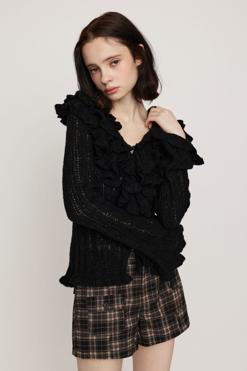 BOUCLE FRILLED トップス BLK FREE