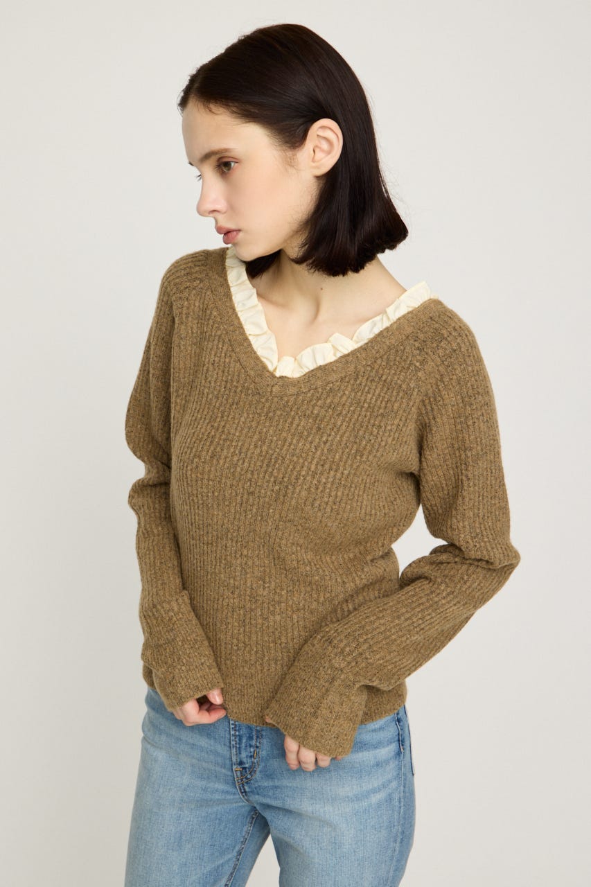 MANYWAY FRILLED KNIT トップス BEG FREE