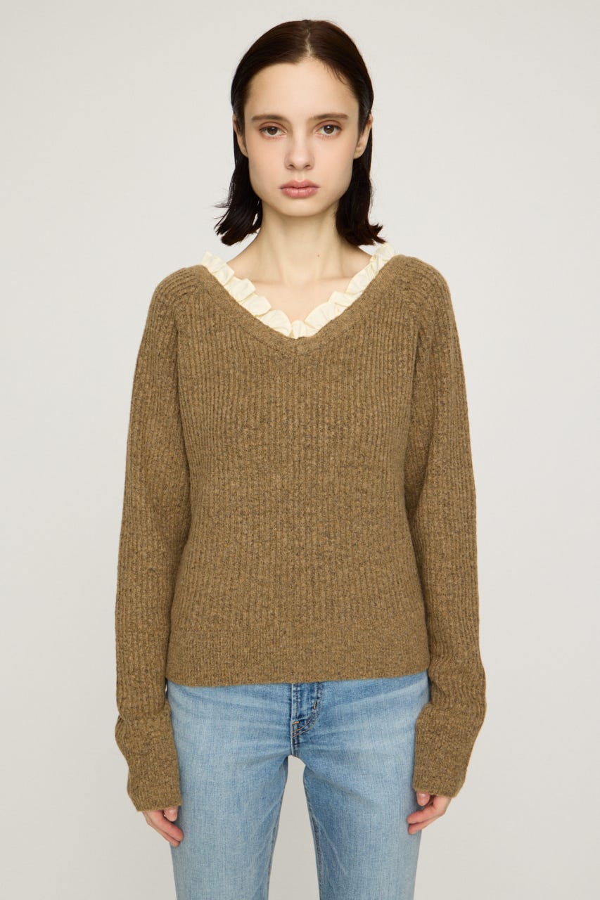 MANYWAY FRILLED KNIT トップス BEG FREE