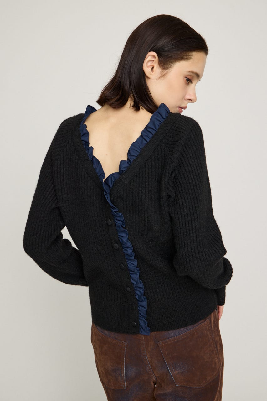 MANYWAY FRILLED KNIT トップス BLK FREE