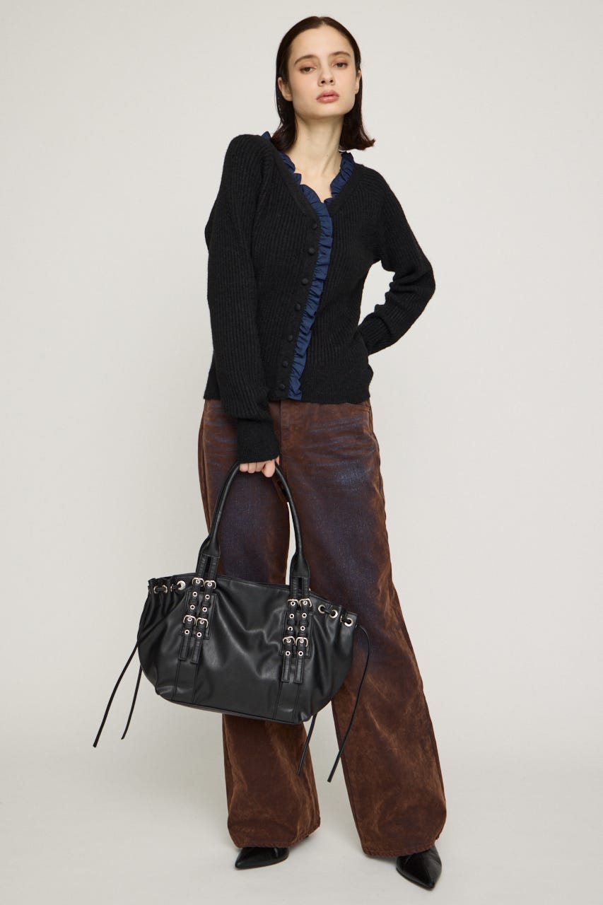MANYWAY FRILLED KNIT トップス BLK FREE