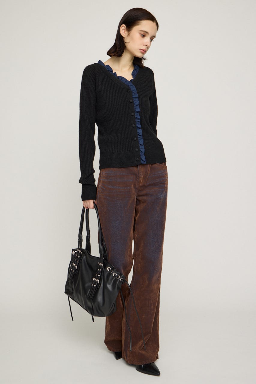 MANYWAY FRILLED KNIT トップス BLK FREE