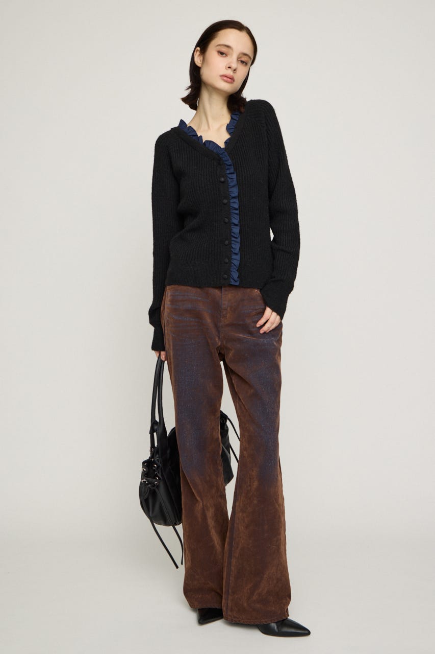 MANYWAY FRILLED KNIT トップス BLK FREE