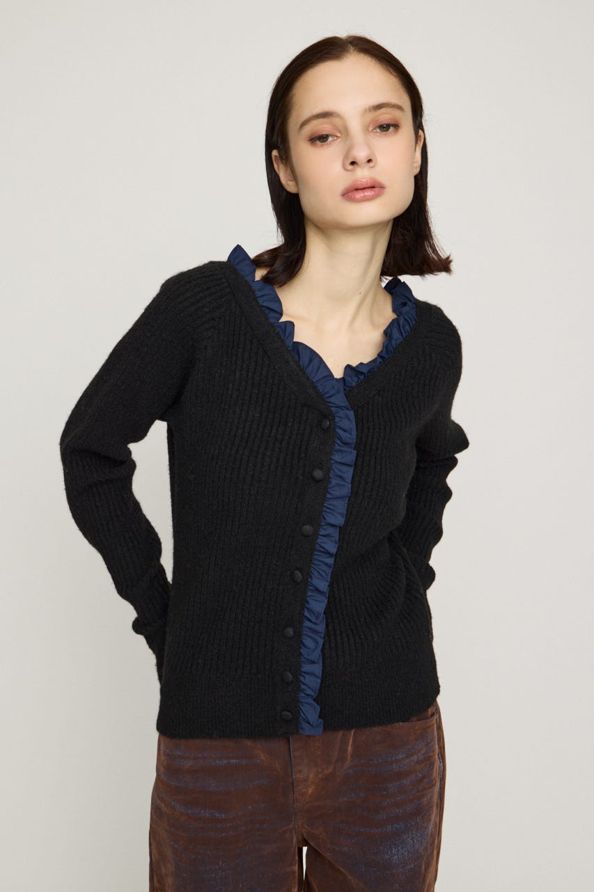 MANYWAY FRILLED KNIT トップス BLK FREE