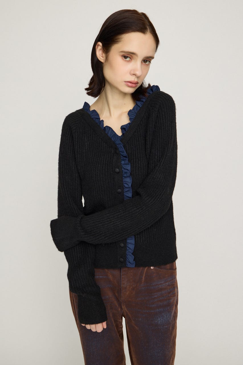 MANYWAY FRILLED KNIT トップス BLK FREE