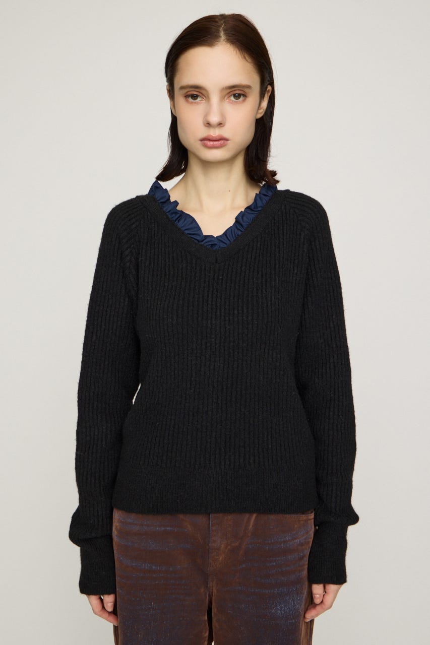 MANYWAY FRILLED KNIT トップス BLK FREE