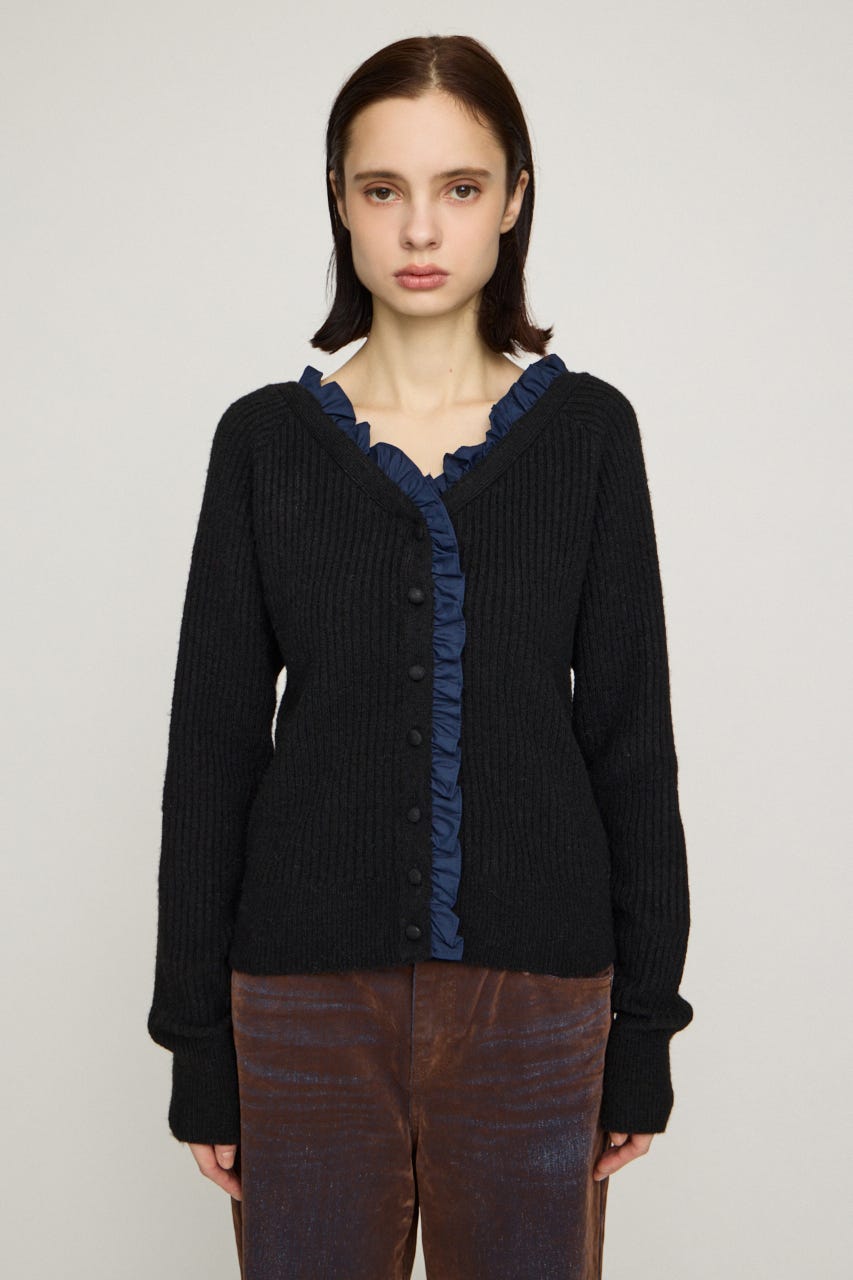MANYWAY FRILLED KNIT トップス BLK FREE