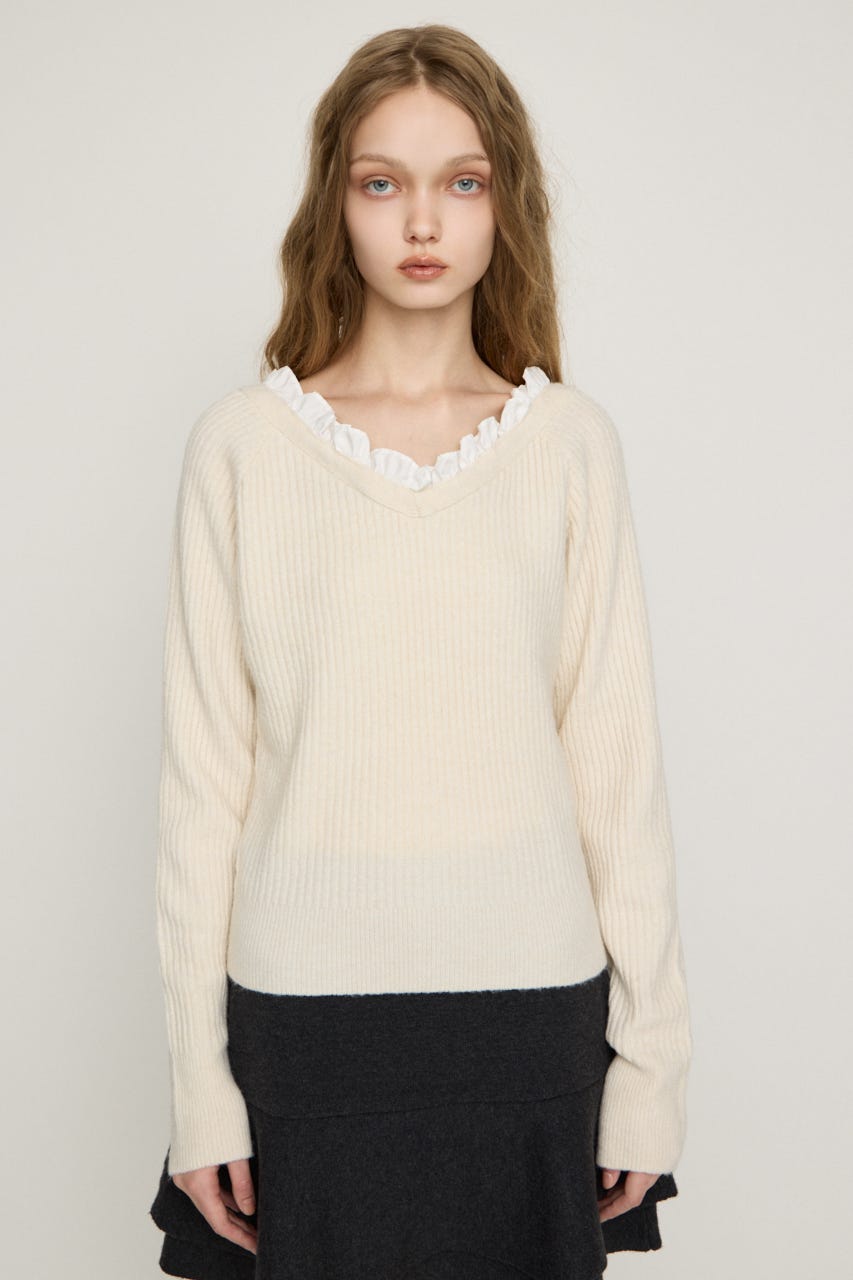 MANYWAY FRILLED KNIT トップス IVOY FREE
