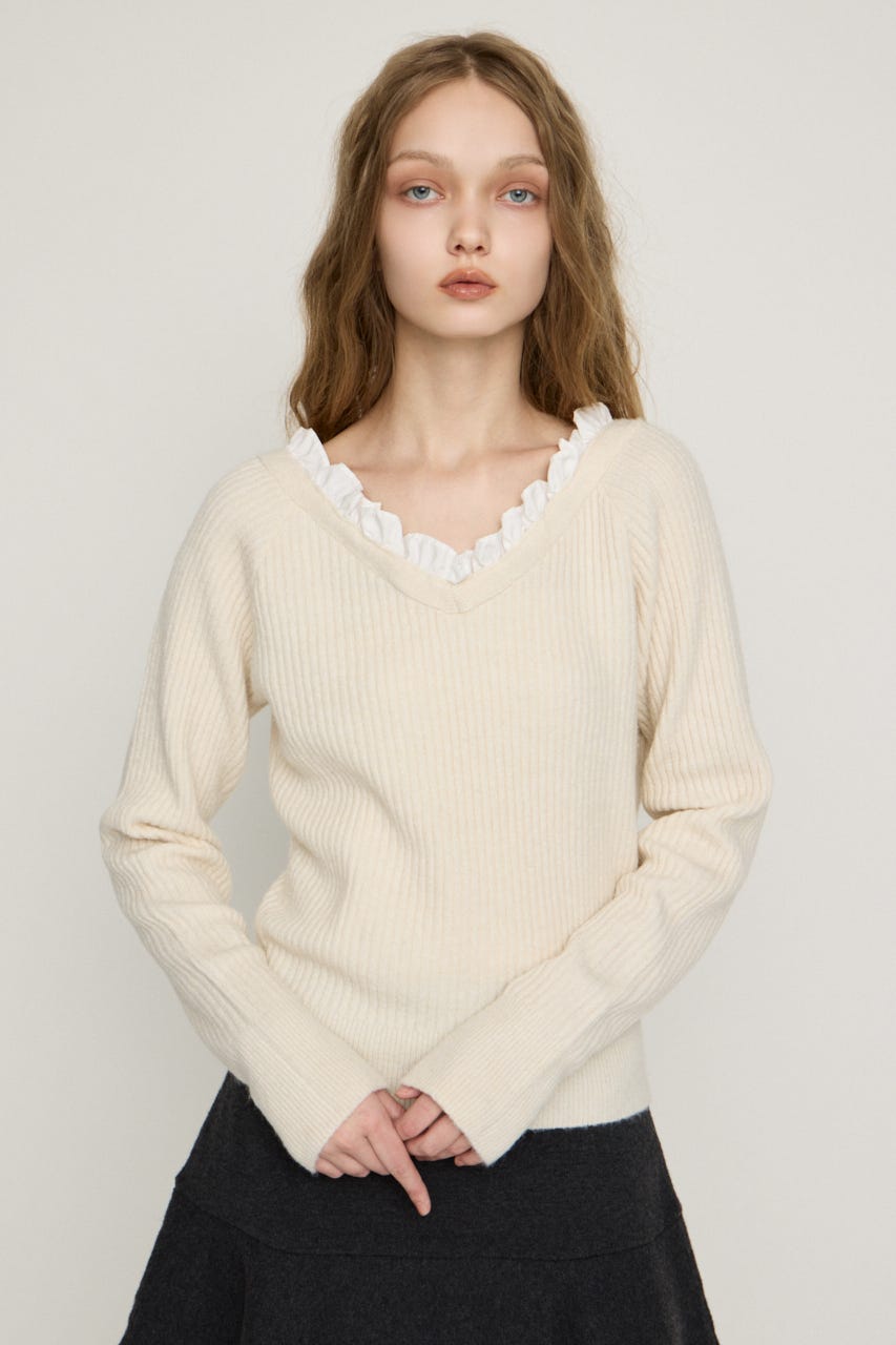 MANYWAY FRILLED KNIT トップス IVOY FREE