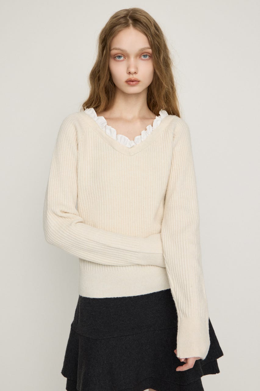 MANYWAY FRILLED KNIT トップス IVOY FREE