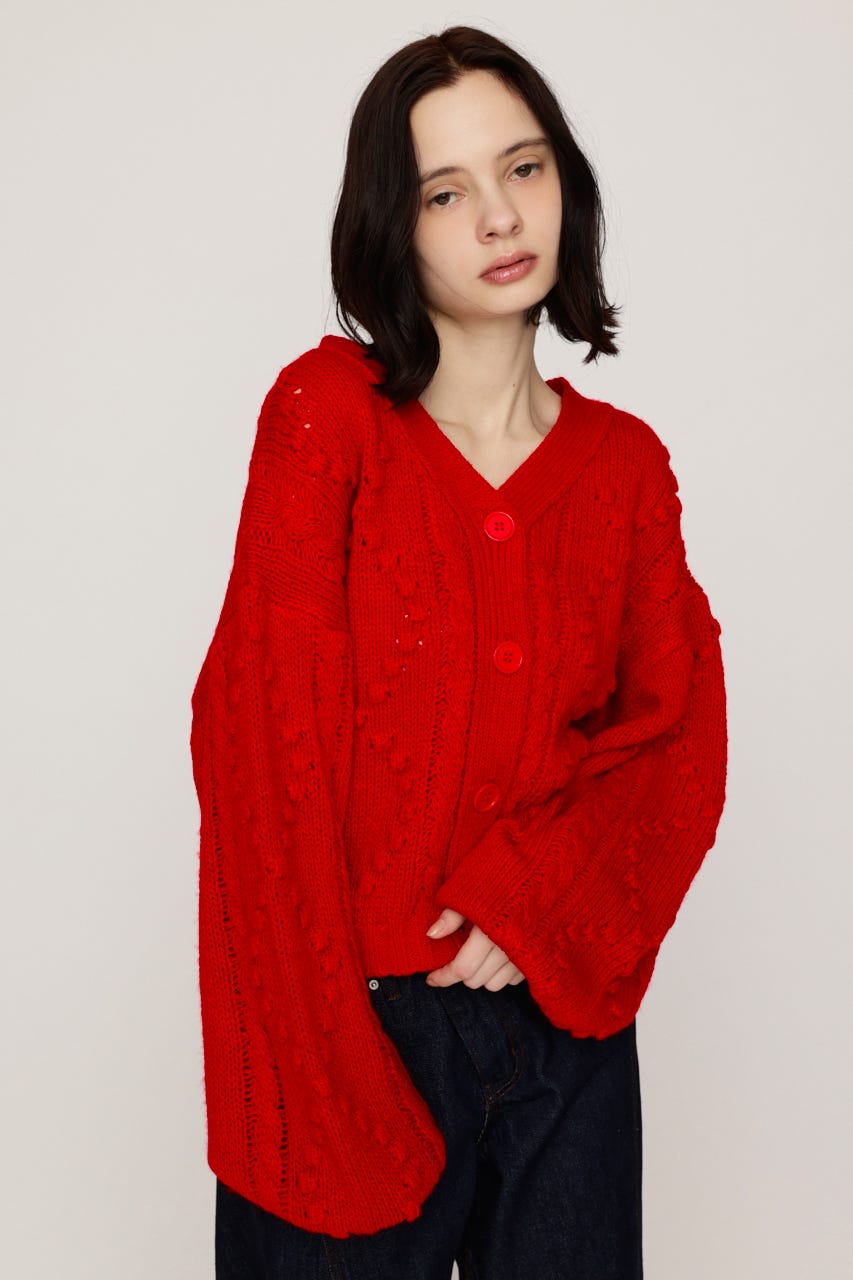 【LIMITED ITEM】PON PON CABLE カーディガン RED FREE