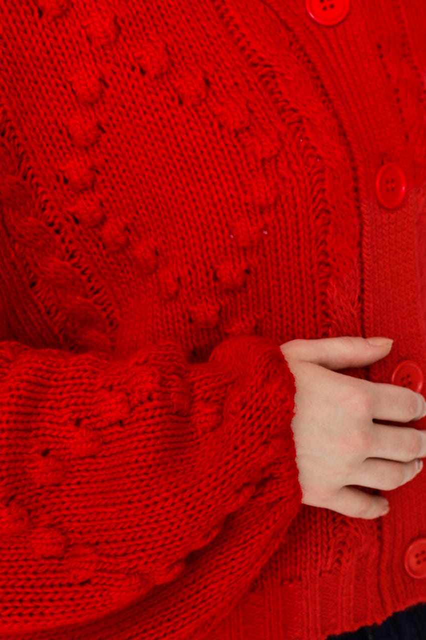 【LIMITED ITEM】PON PON CABLE カーディガン RED FREE