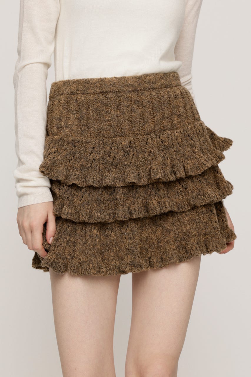 BOUCLE FRILLED ショートスカート BEG FREE