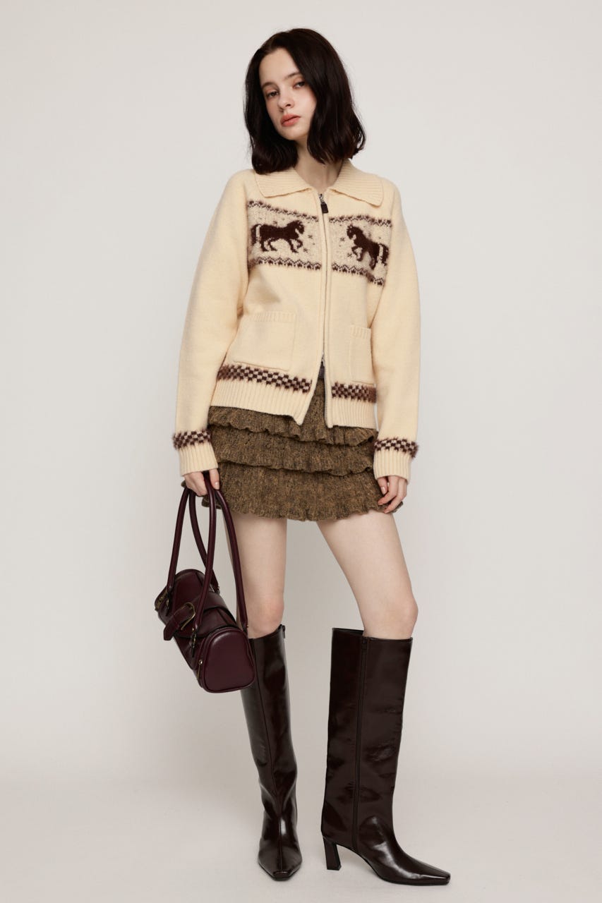 BOUCLE FRILLED ショートスカート BEG FREE