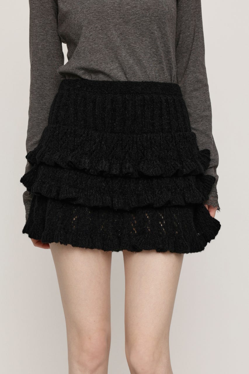 BOUCLE FRILLED ショートスカート BLK FREE