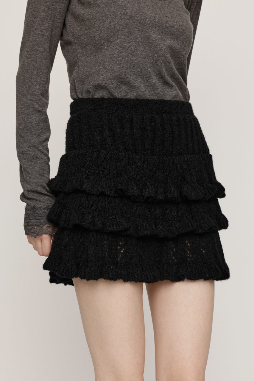 BOUCLE FRILLED ショートスカート BLK FREE