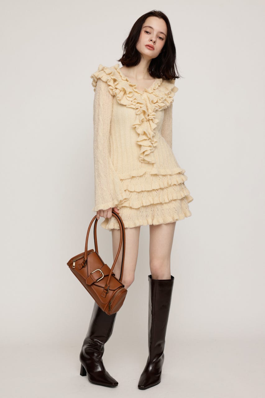 BOUCLE FRILLED ショートスカート IVOY FREE
